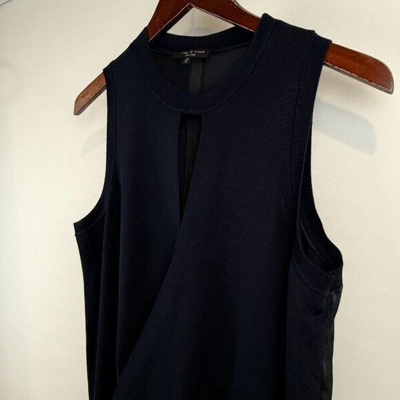 Rag & Bone Sleeveless Keyhole Blouse - Navy Front w/ Black Satin-Like Back - Picture 3 of 7